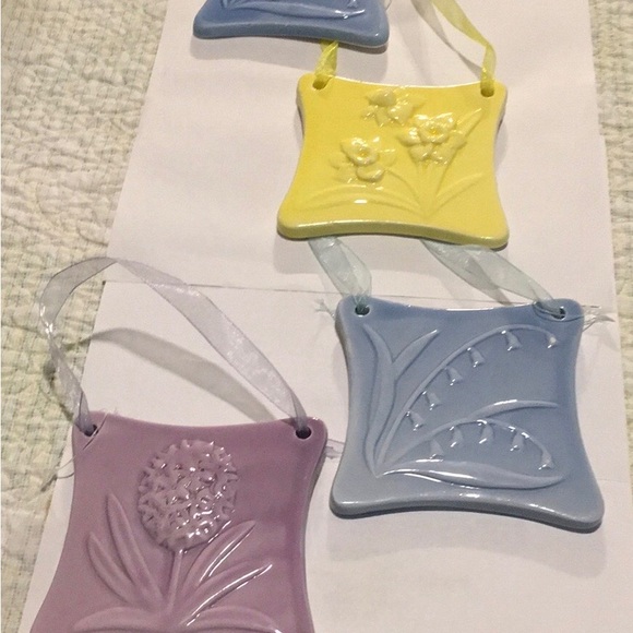 Flower tiles Hanging Decor 4 tiles Purple Blue & yellow Ceramic 5 x 5” Beauties - Picture 15 of 16